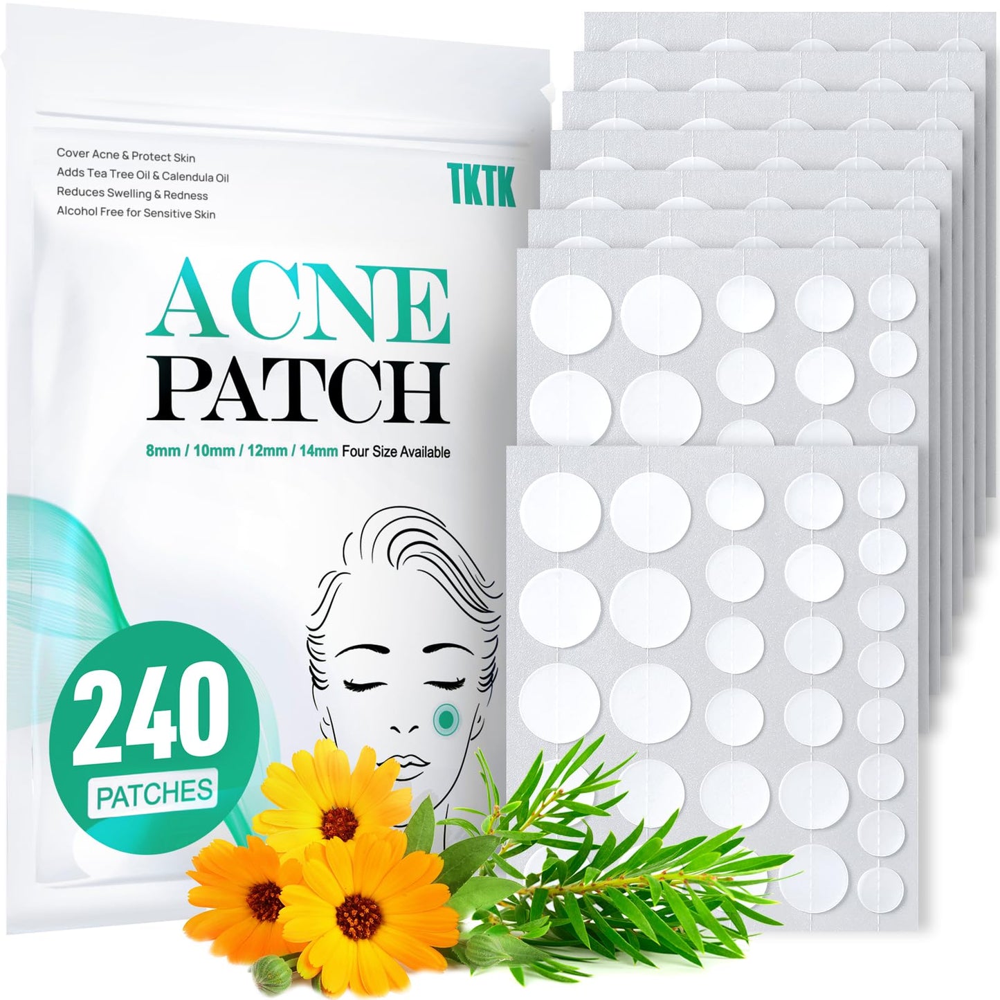TKTK Pimple Patches for Face 4 Sizes Acne Patches Hydrocolloid Zit Patches